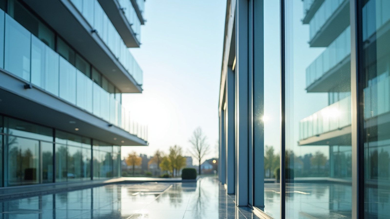 Modernes Bürogebäude mit großen Glasflächen